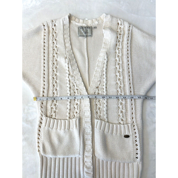 Guess Women Knit Cardigan Short Sleeve Sx XS Ivory Snap Front Cotton Pockets - Picture 4 of 6